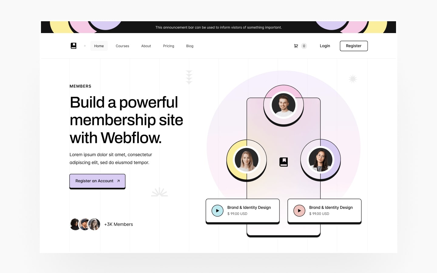 An image of the Members Webflow template.