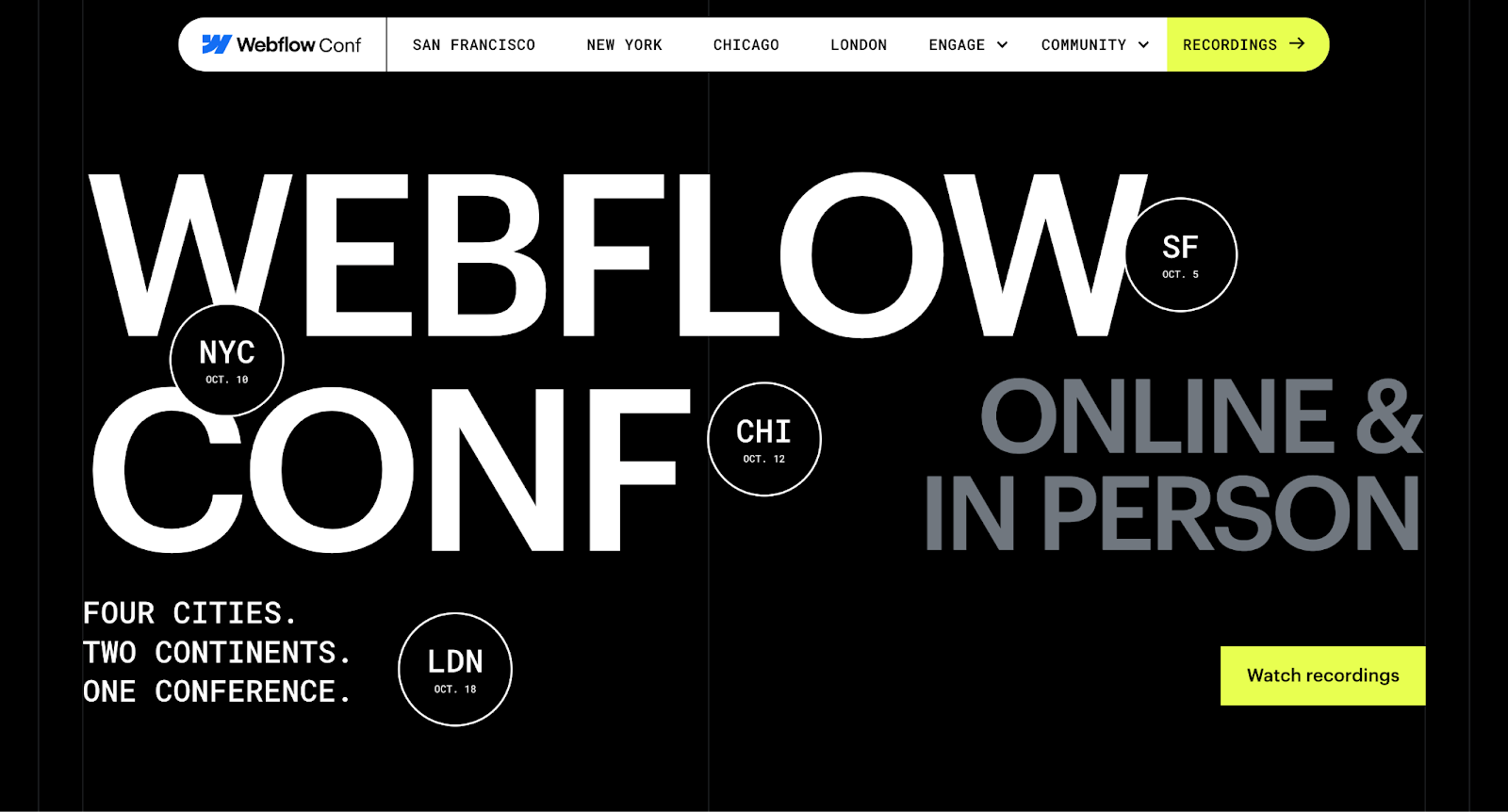 Webflow Conf 2023’s homepage.