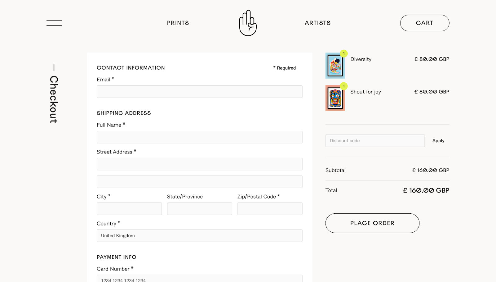 FeatureCo.’s checkout page has an off-white background, with the company’s logo at the top of the page, the input fields on the left, and the order summary on the right.