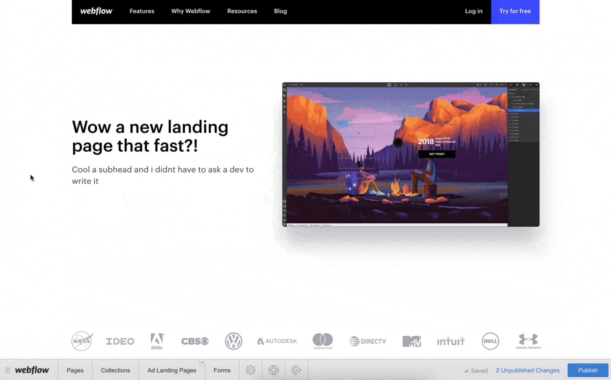 An image of the generated custom landing page from the content input into Webflow Editor.