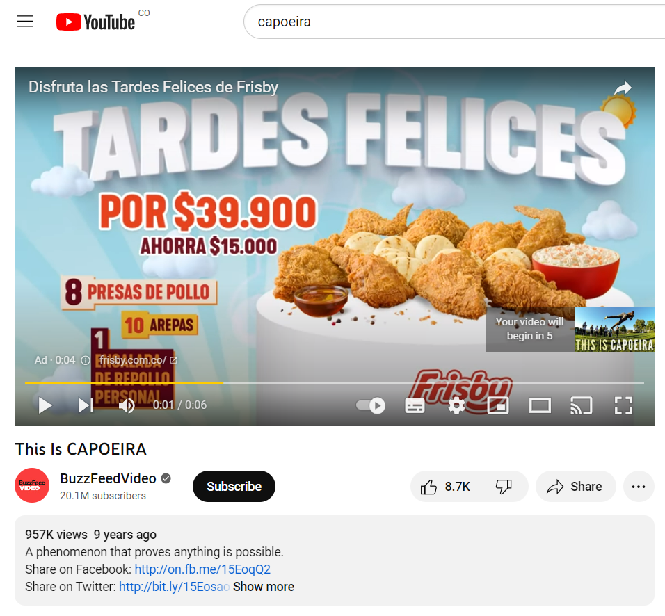 YouTube video ad playing before a BuzzFeed video.