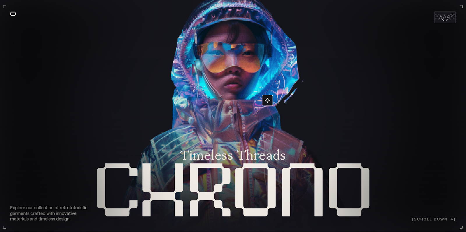 The Chrono website features someone wearing a reflective jacket behind the words “Timeless threads. Chrono.”
