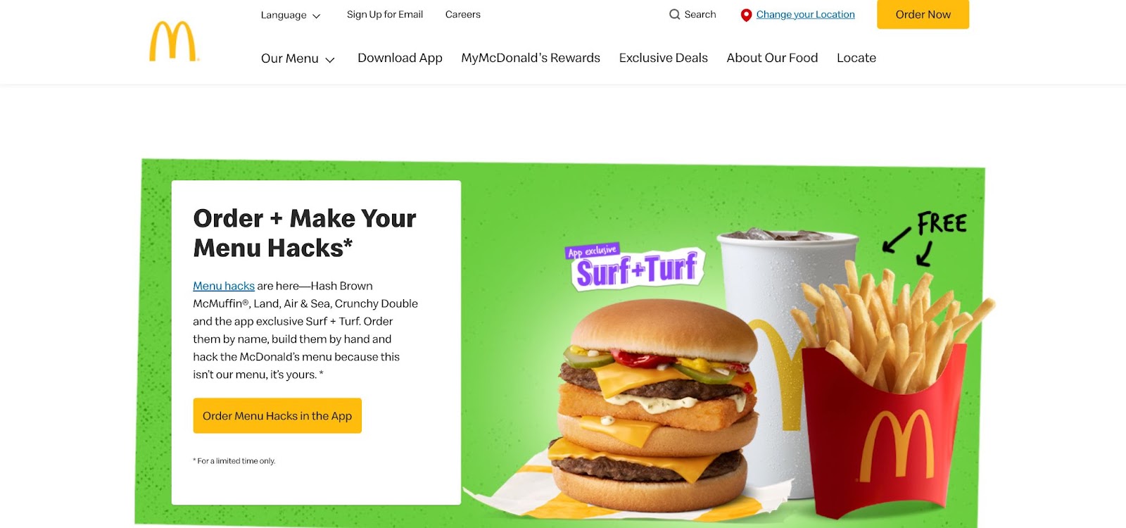 An image of the McDonald's website homepage.