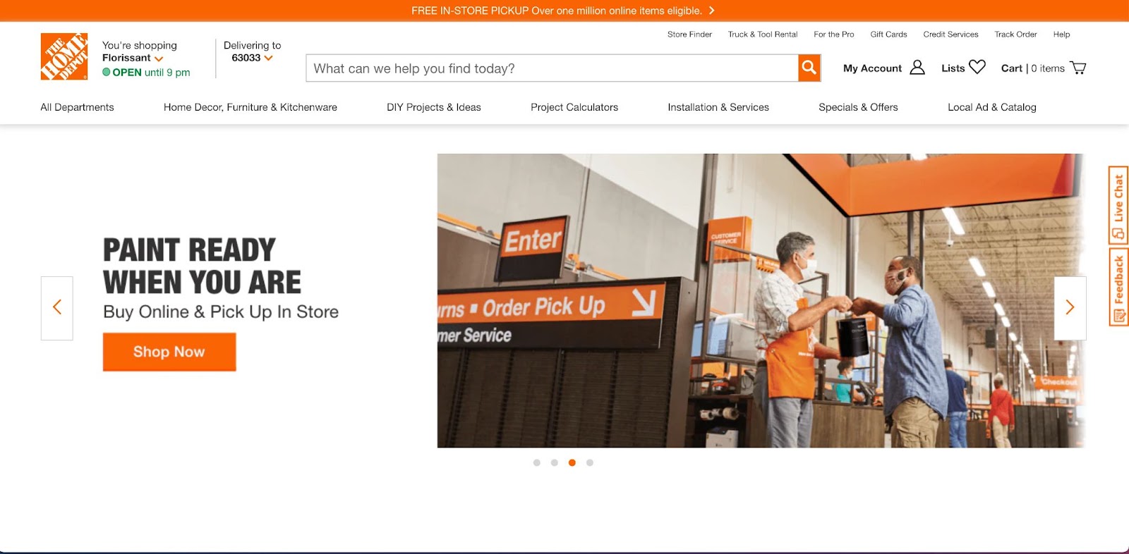 An image of the Home Depot homepage.