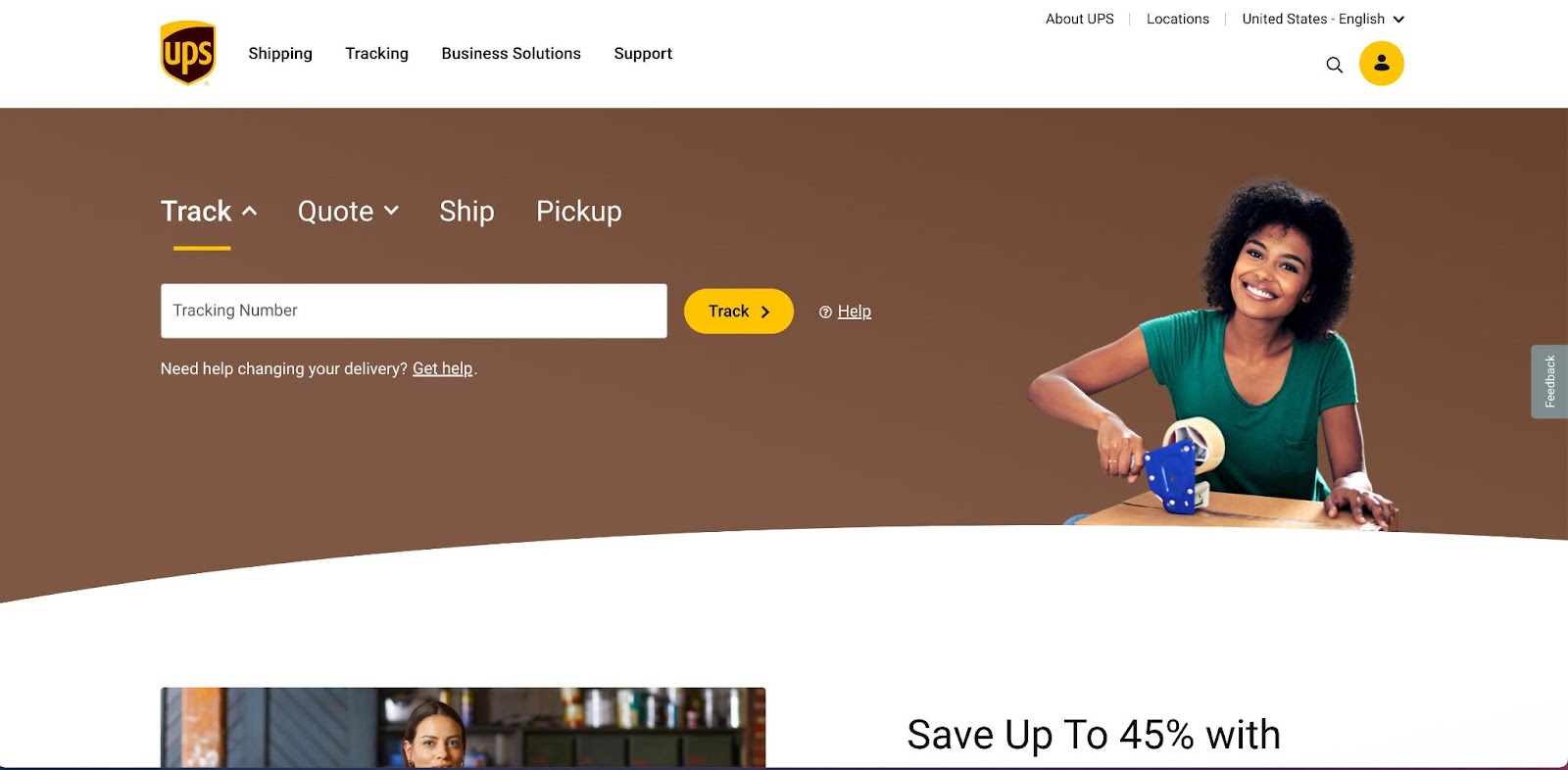 An image of the UPS website homepage.