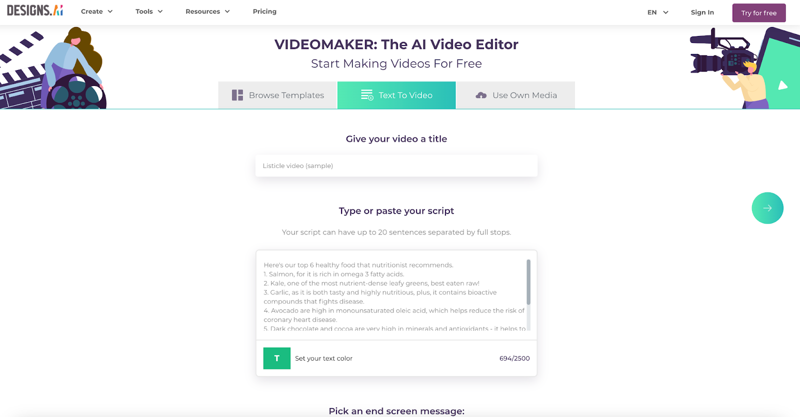 DesignsAI Videomaker AI video editor screenshot