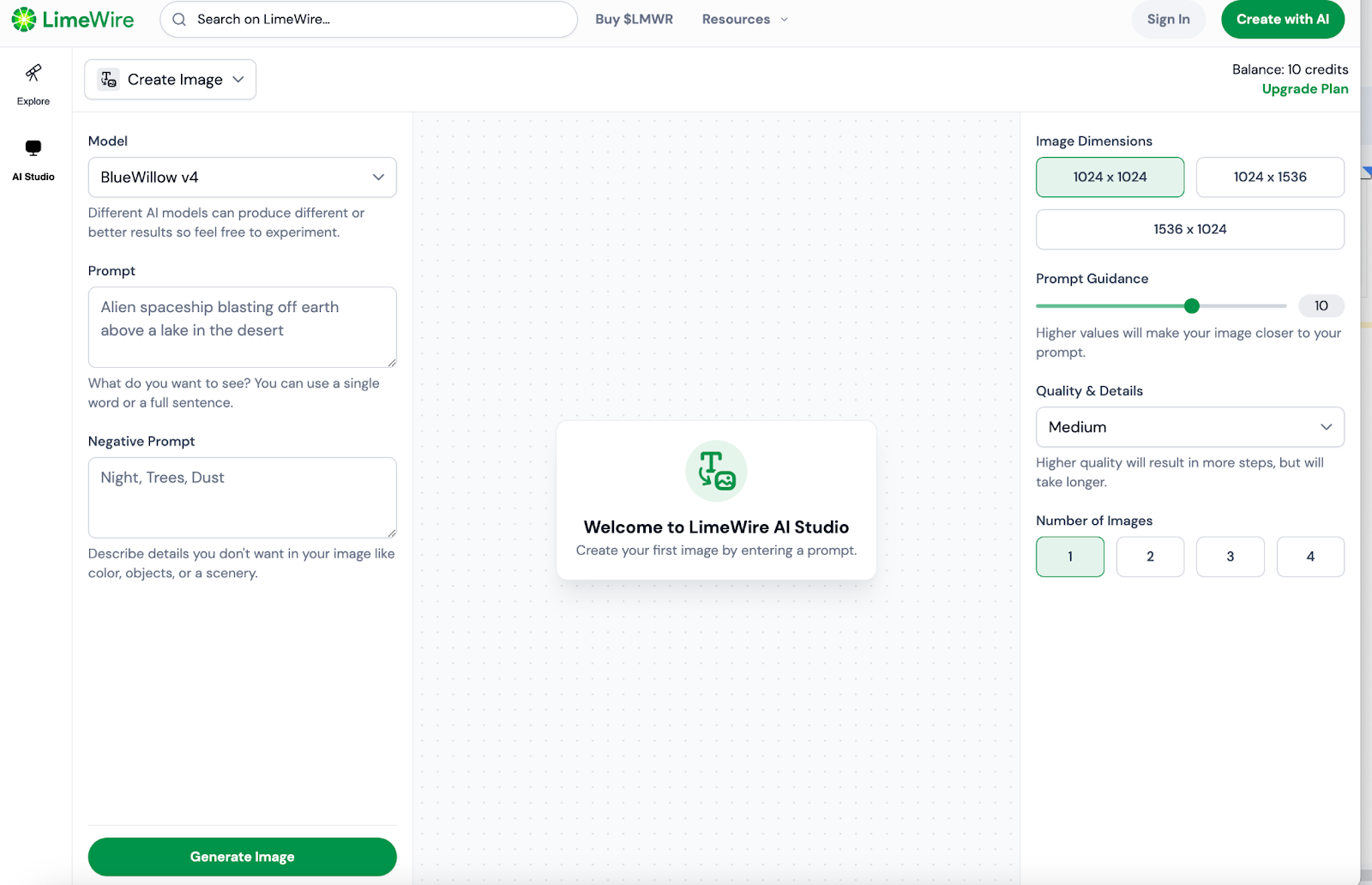 Screenshot of Limewire studio page