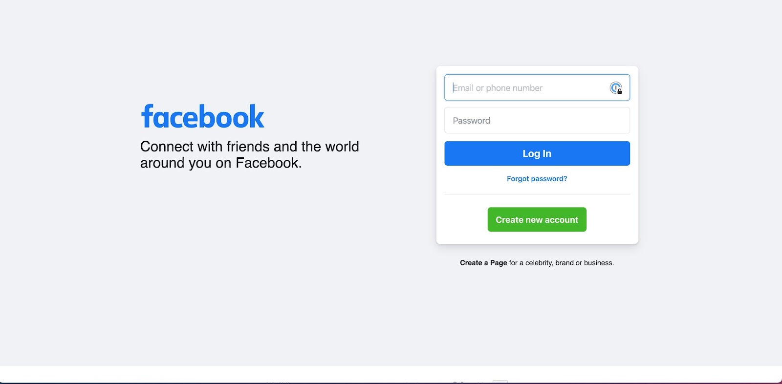 An image of Facebook's website homepage.