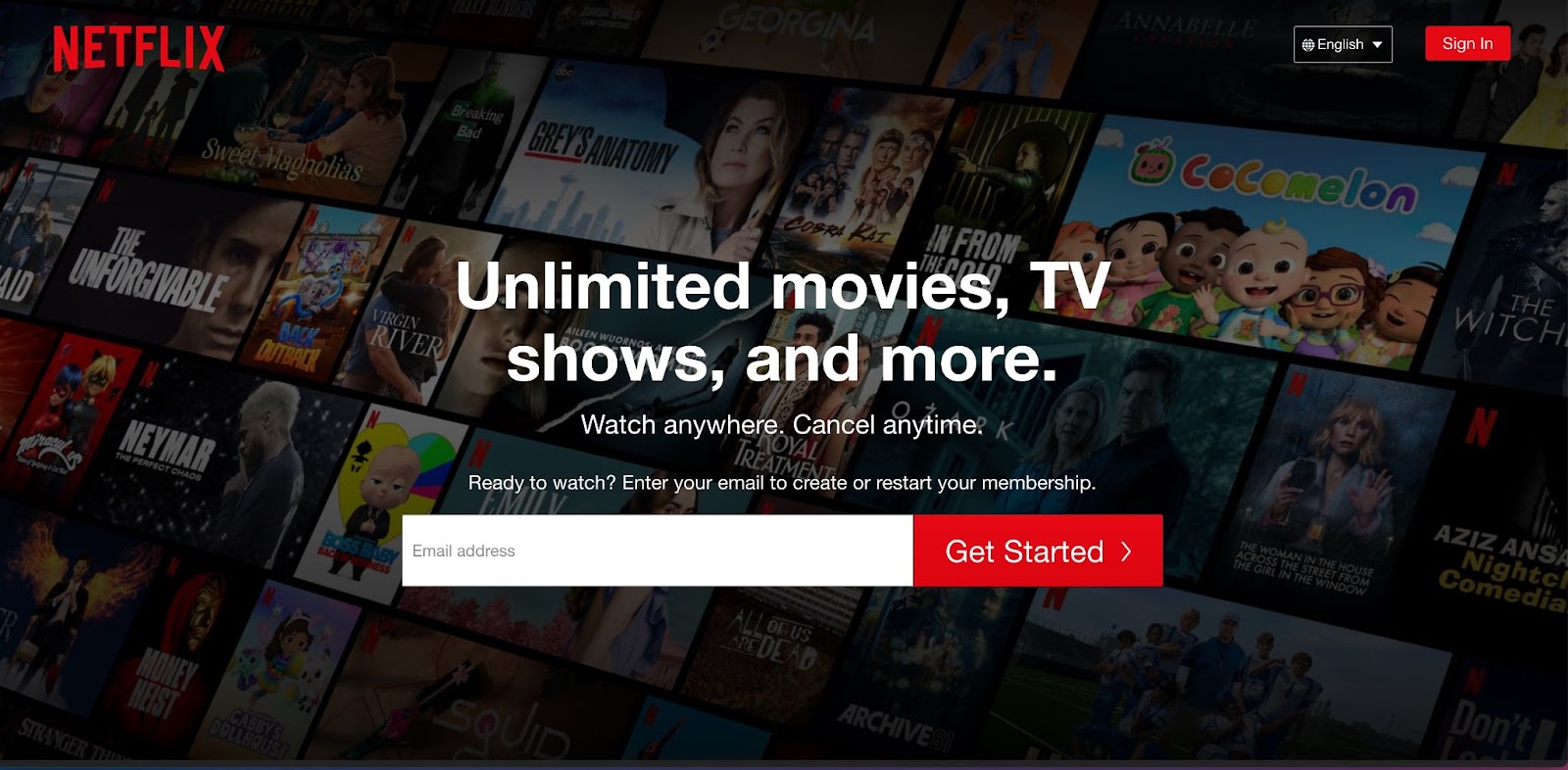 An image of Netflix's website homepage.