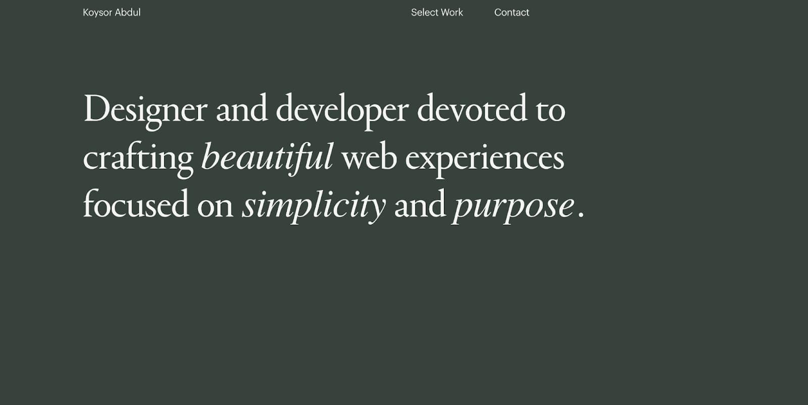 Screenshot of Koysor Abdul's portfolio homepage