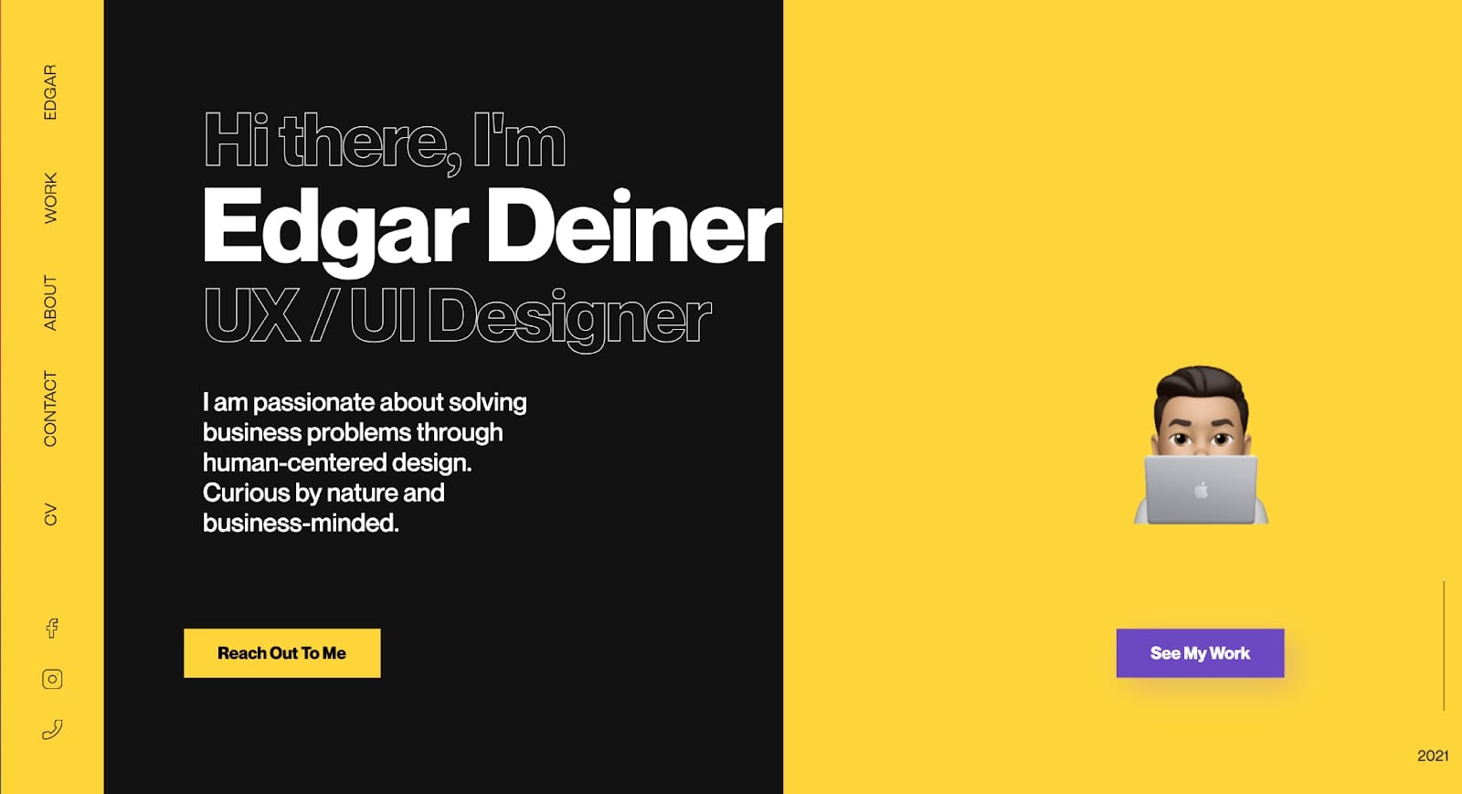 Screenshot of Edgar Deiner's portfolio homepage