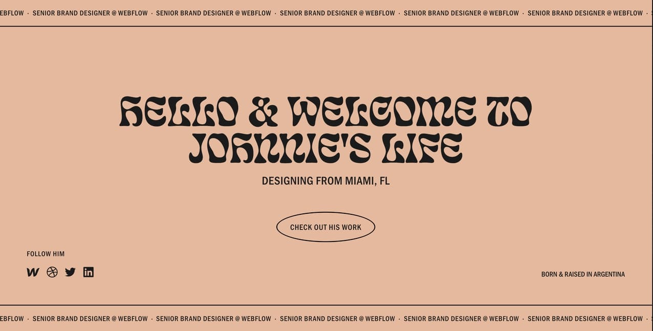 An image of Johnnie Gomez's personal website. The heading reads "Hello & Welcome to Johnnie's Life."