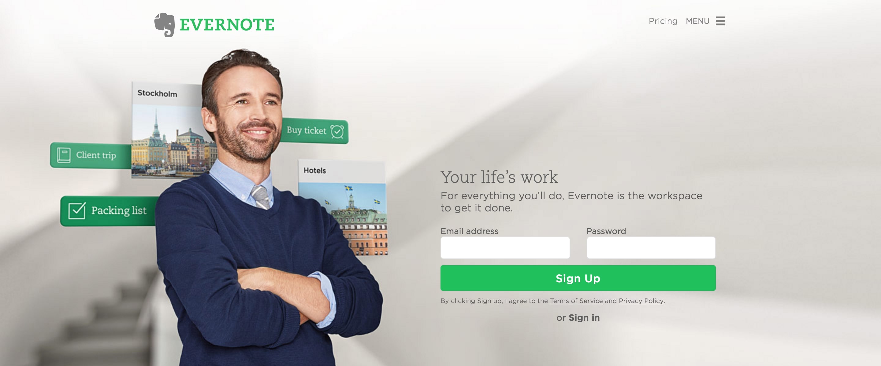 old evernote homepage