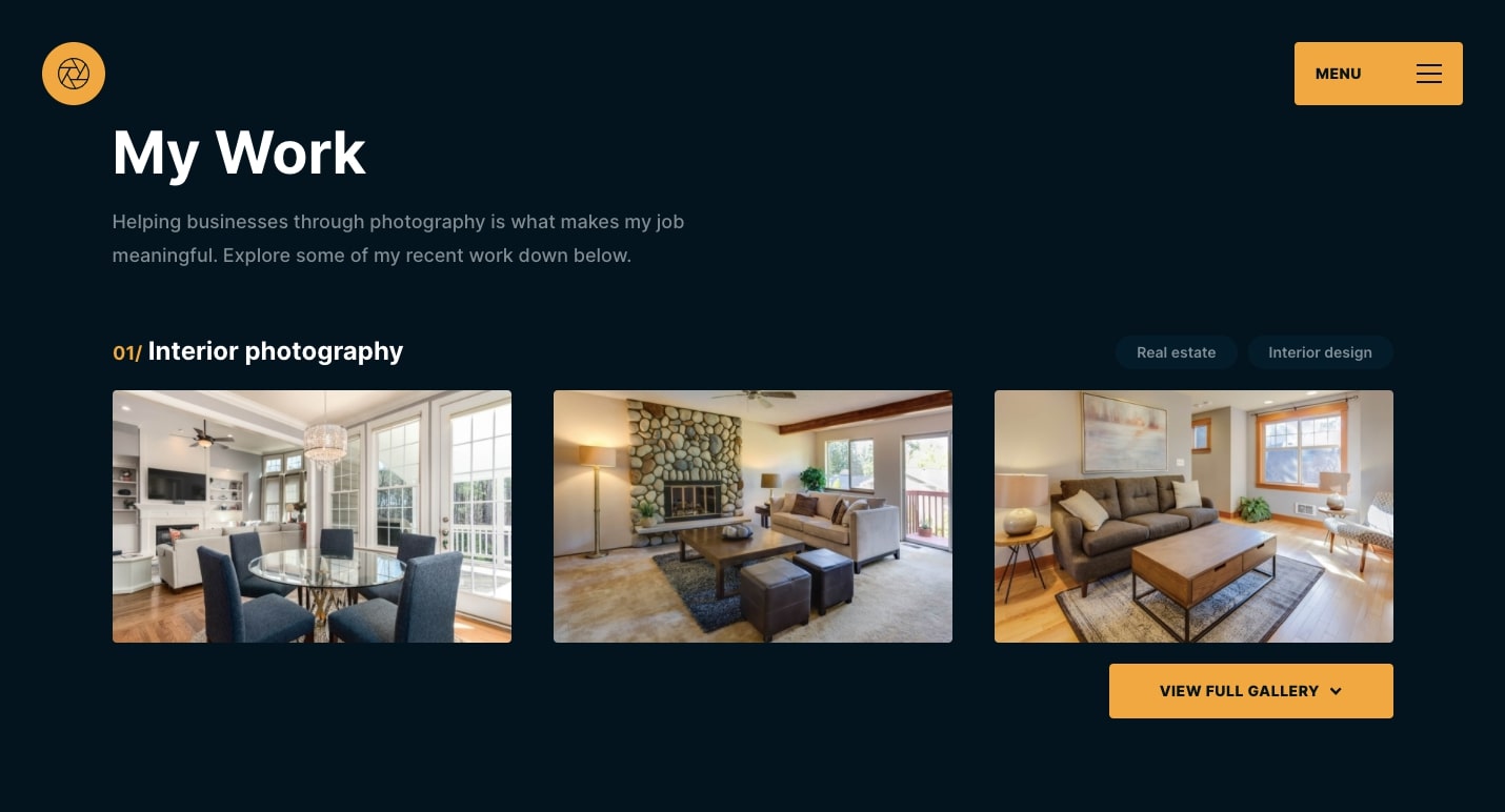 Hunter "My Work" page showing 3 images and "show full gallery" button