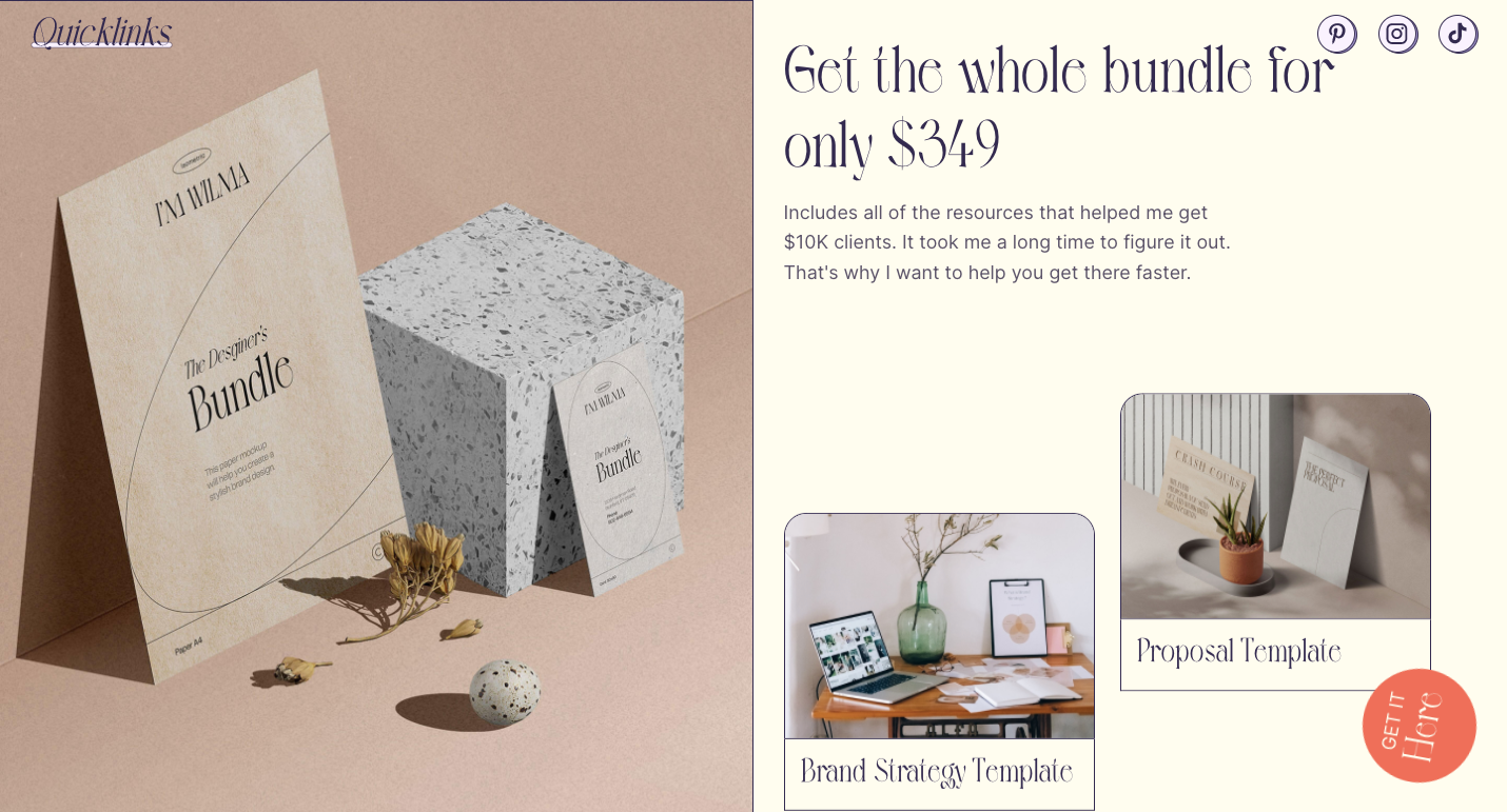 Quicklinks bundle page, left side shows full image, right side shows two smaller images in squares with rounded corners.