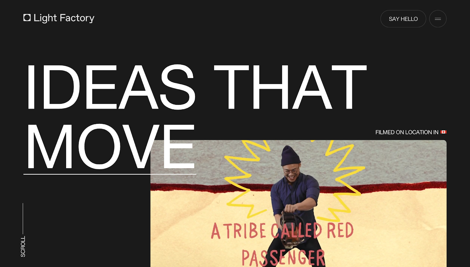 Light Factory’s header has a black background with the text “IDEAS THAT MOVE” in white and a video thumbnail.