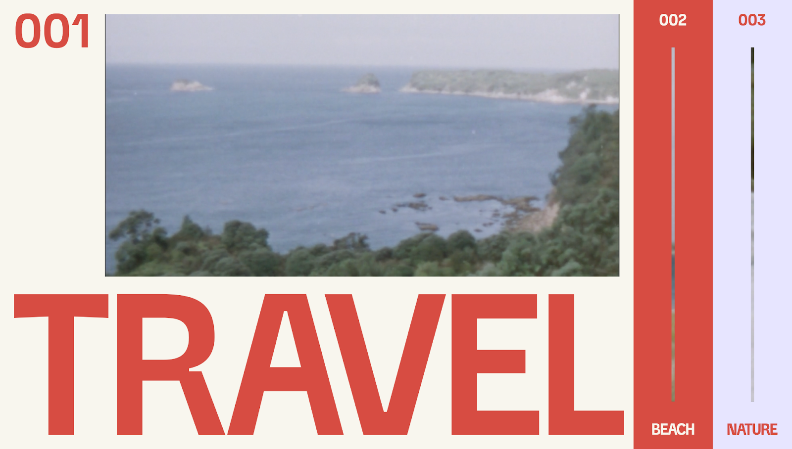 The GSAP FLIP Column Hovers header shows one of its sections, “Travel,” with a red theme and an image of an archipelago.
