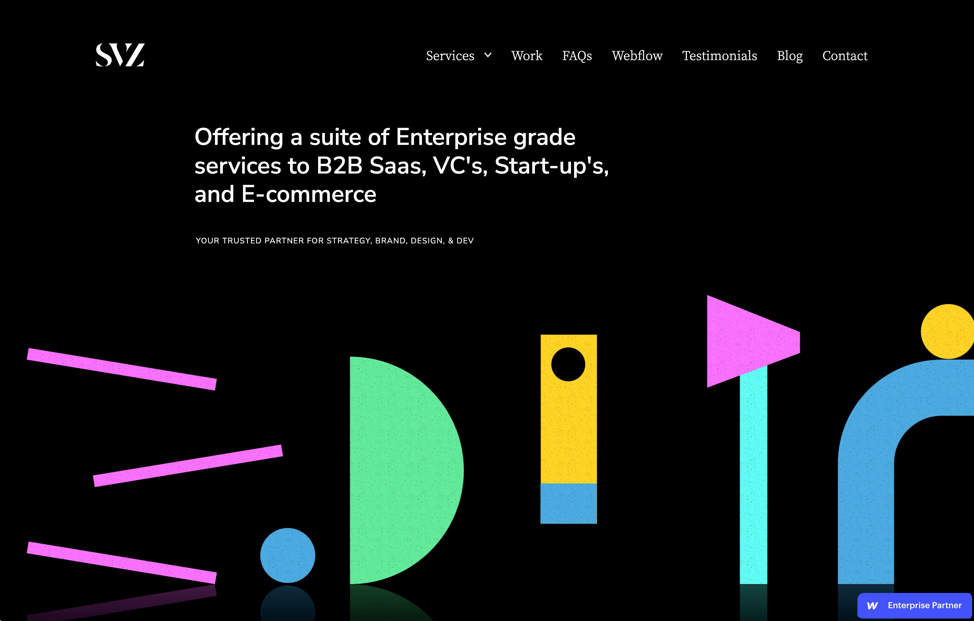 A screenshot of SVZ Design's homepage