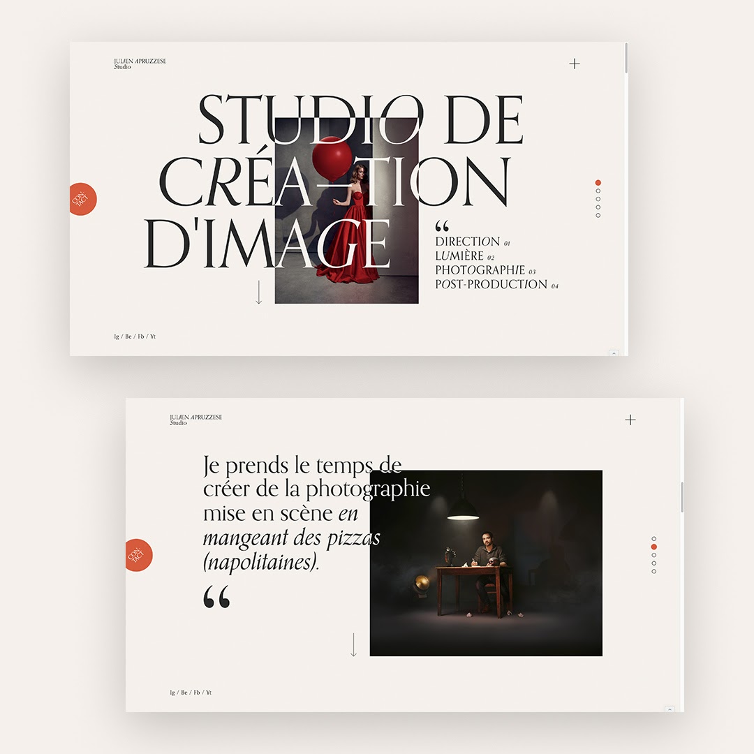 Julien Apruzzese's Photoshop mockups of his site.