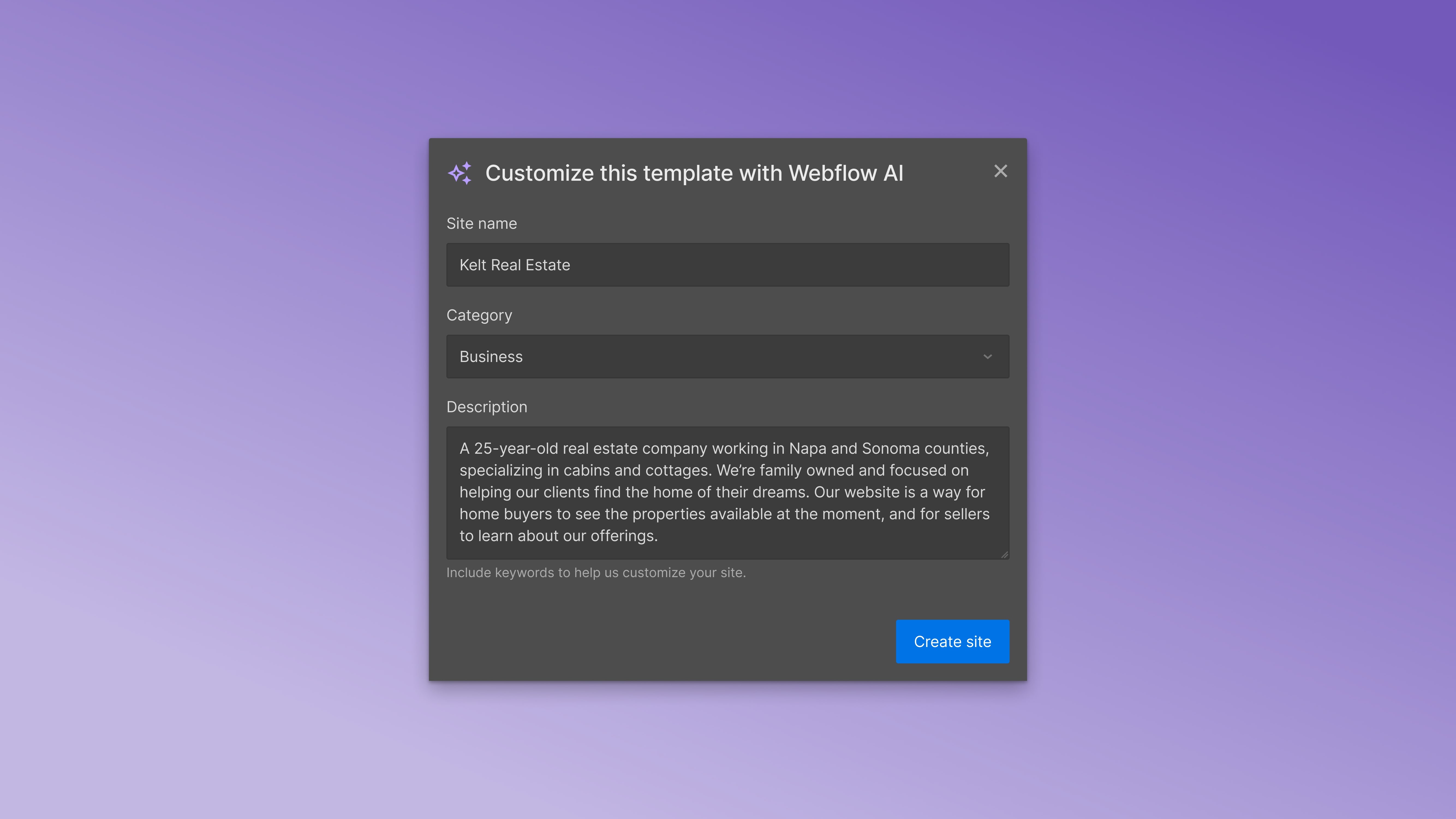 An image of customizing a template in Webflow with AI.