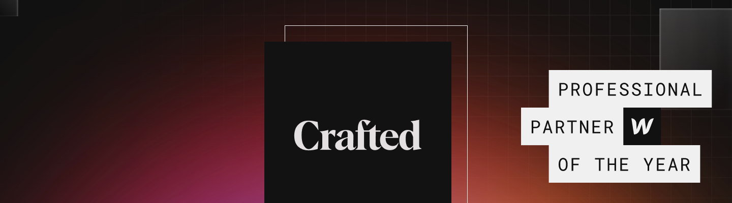 Crafted studios logo (Black square with "Crafted" in white text) Text next to image "professional partner of the year"