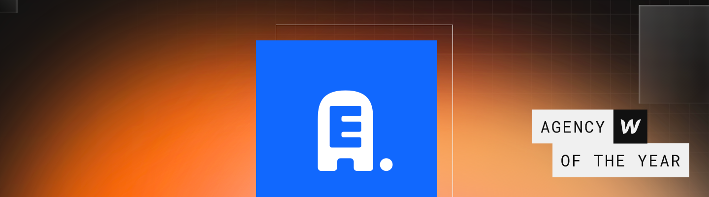 Edgar Allan logo (Blue square, white curved rectangle with feet and white E inside) Text next to image: "Agency of the year"