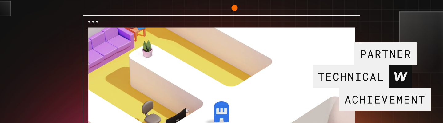 Letter Run website showing a 3D illustrated office with a purple couch and potted plant. Edgar Allan logo (Blue two legged shape with white E on it) walking around. Text next to image "partner technical achievement"y