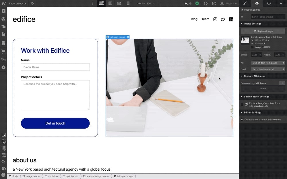 An image showing how you can check if your images are lazy loading in Webflow.