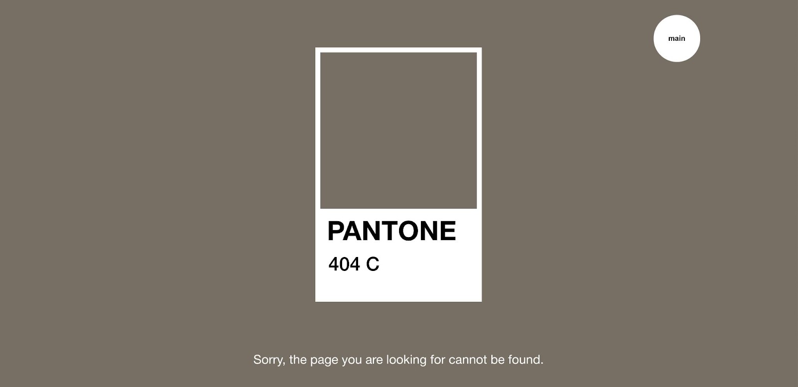 Pantone's 404 page. It shows off the background gray-brown color of Pantone 404c — a play on the idea of a "404" page.