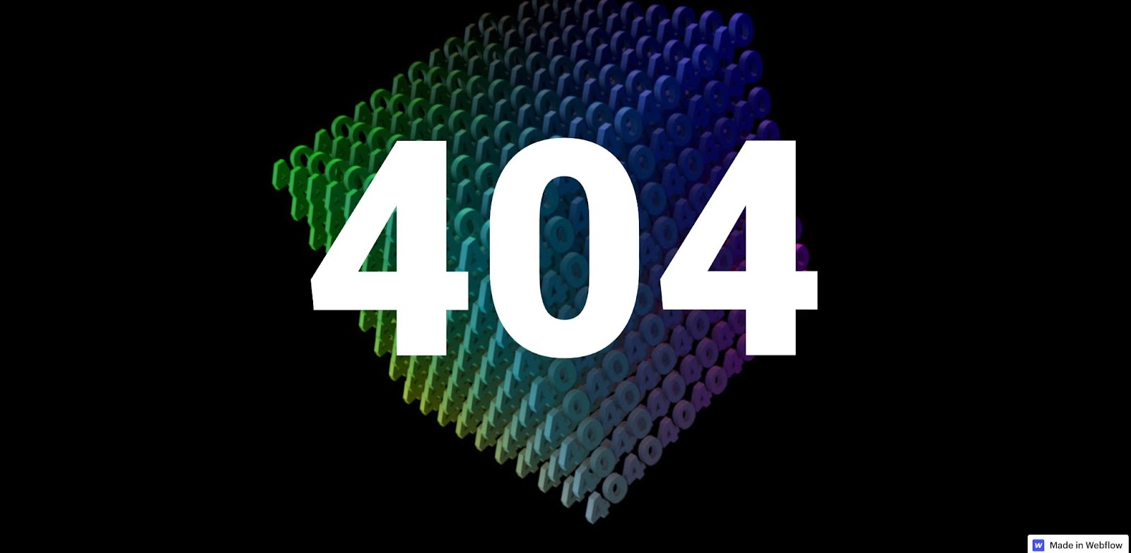 An image of the Asset's 404 cloneable page. It shows off a 3d cube that is made up of the number 404.
