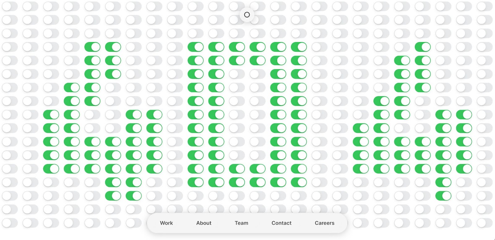 MAD's 404 page. It contains toggles that appear green or gray depending on which way you flip them. The initial toggle formation spells out 404, but you can flip it on or off to spell your own message.