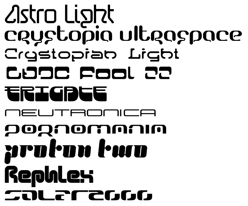 In image of various black Y2k fonts