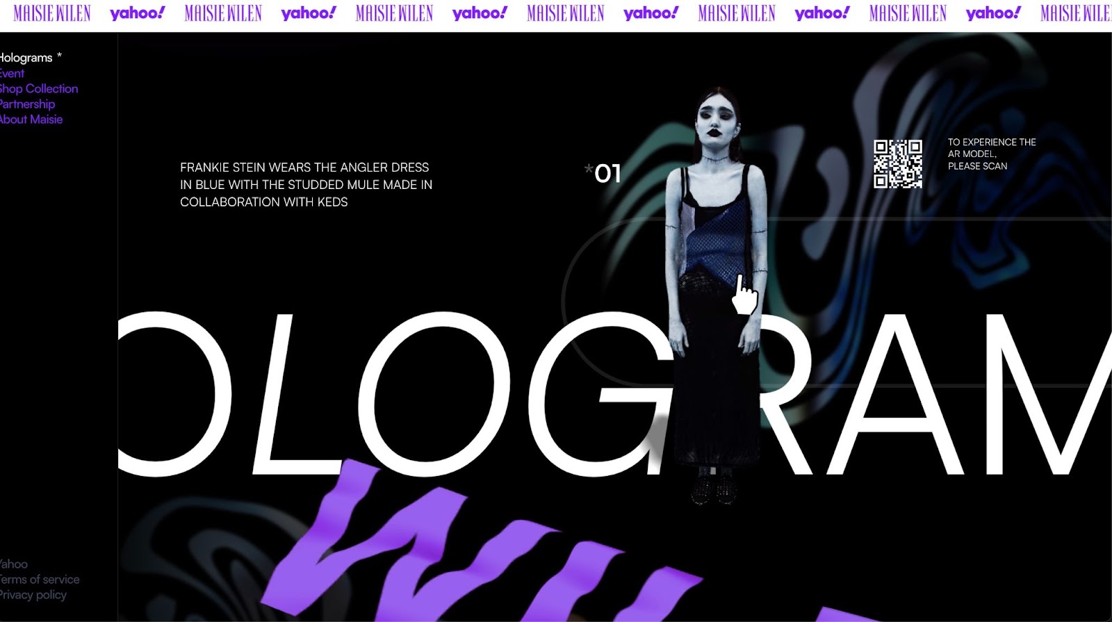 A 90s goth design aesthetic. A woman stands in black looking ghastly and staring ahead blankly over a black background.