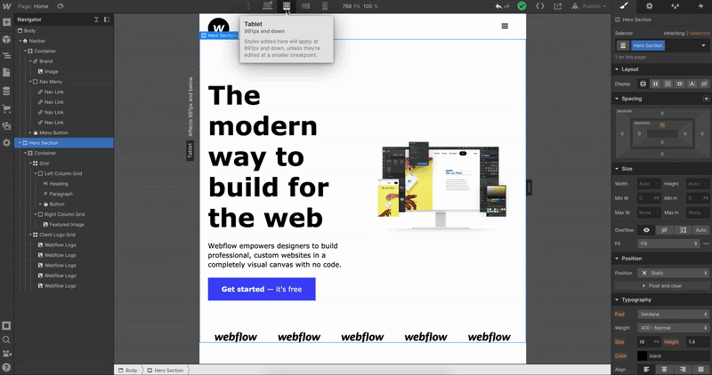gif of making grid responsive in tablet mode
