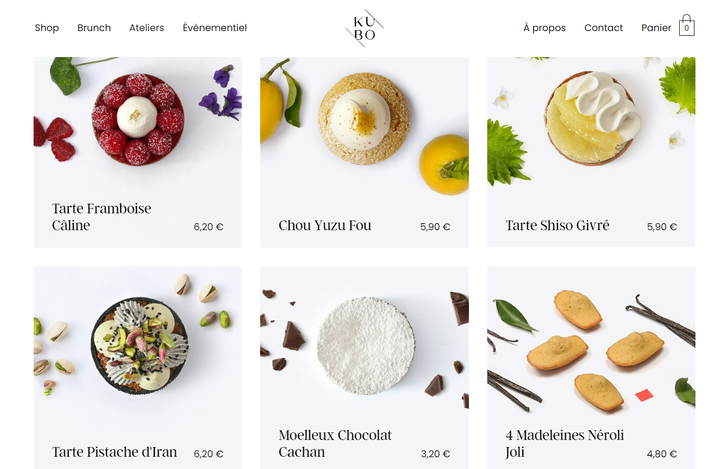 Kubo Pâtisserie product listing page.