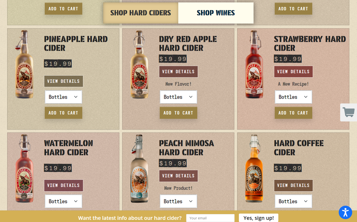 Tennessee Cider Company product listing page.