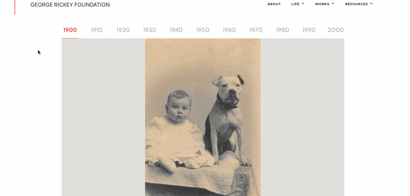 A gif of the timeline showcasing George Rickey's life on the George Rickey Foundation website.