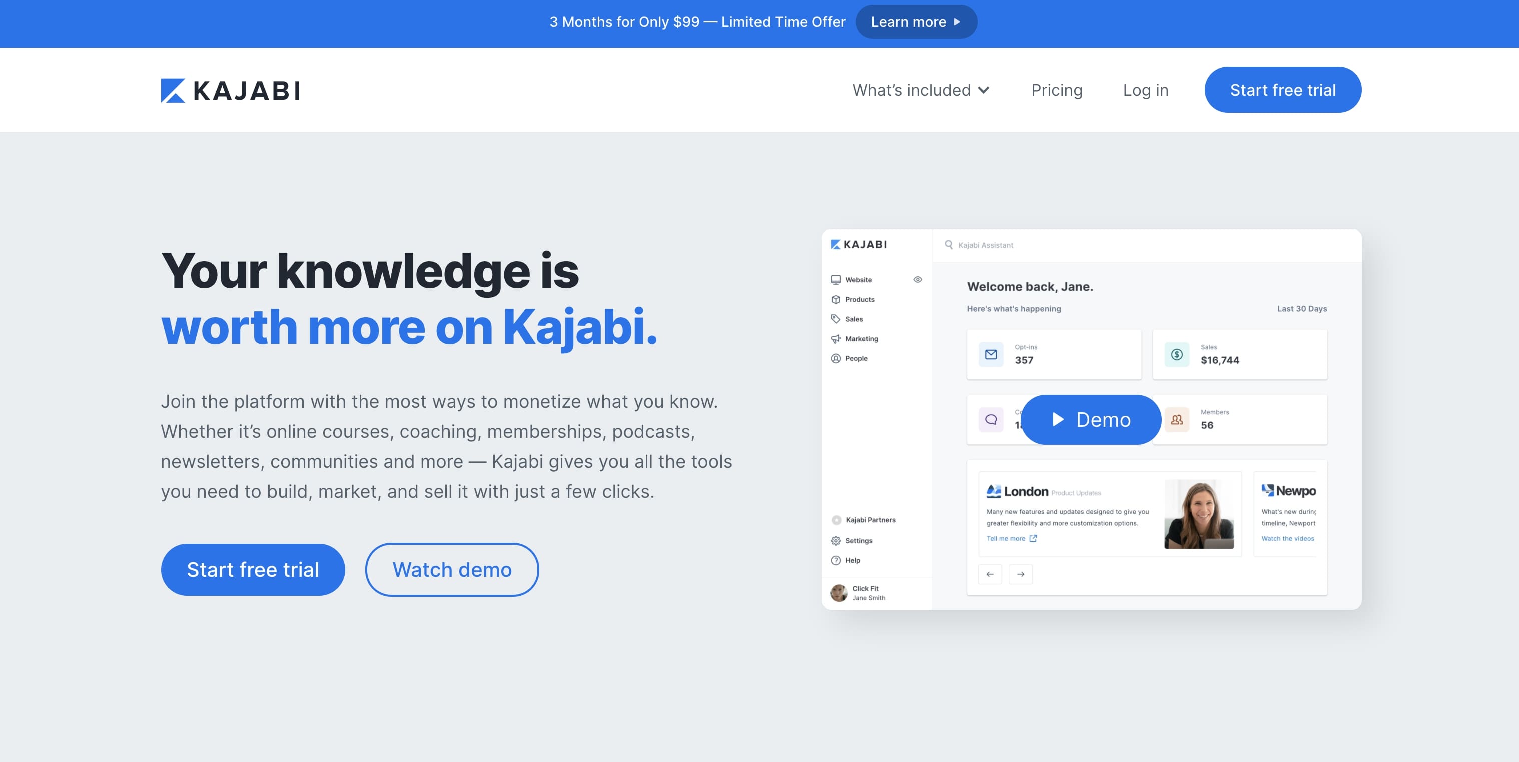 An image of the Kajabi website.