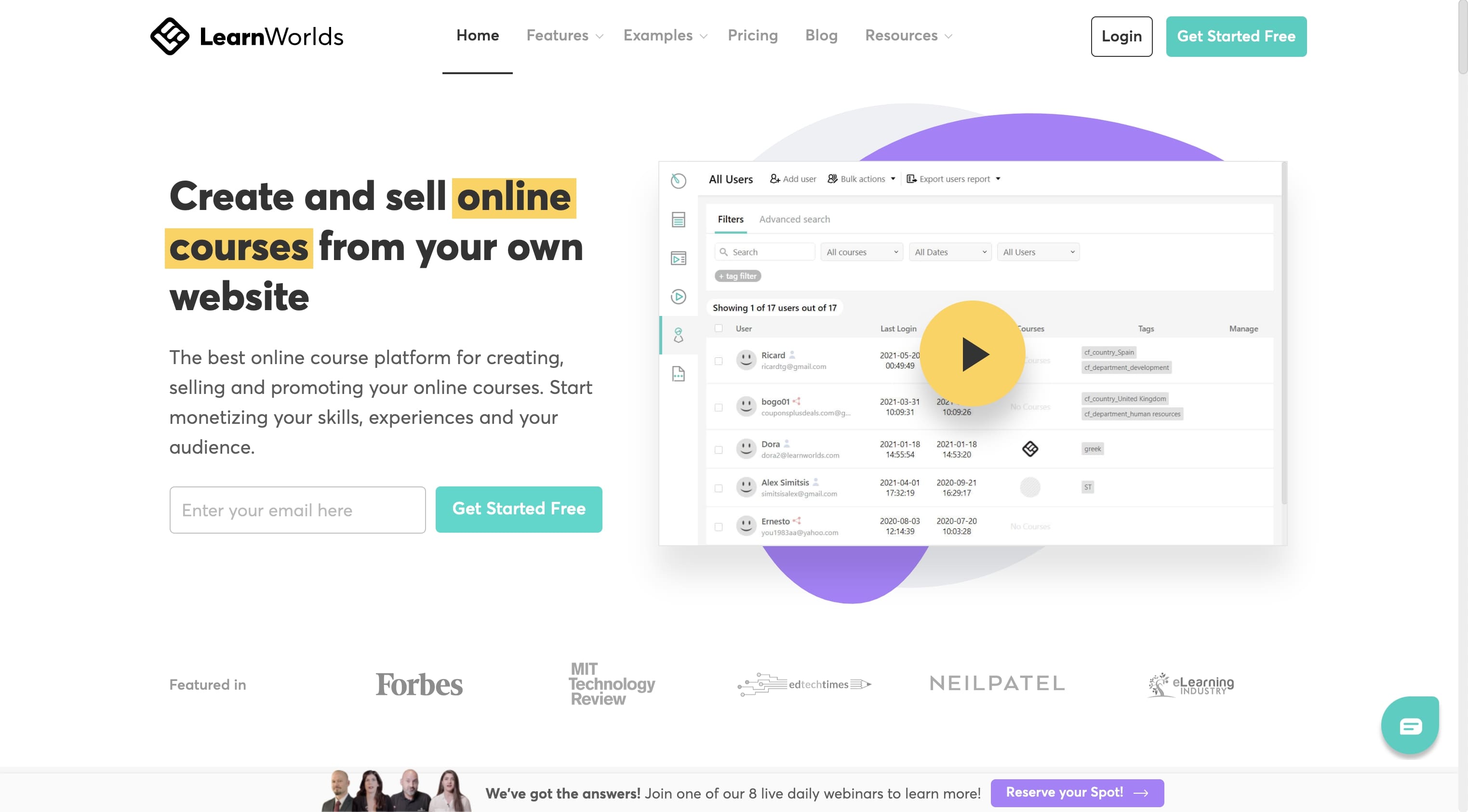 An image of the LearnWorlds website.