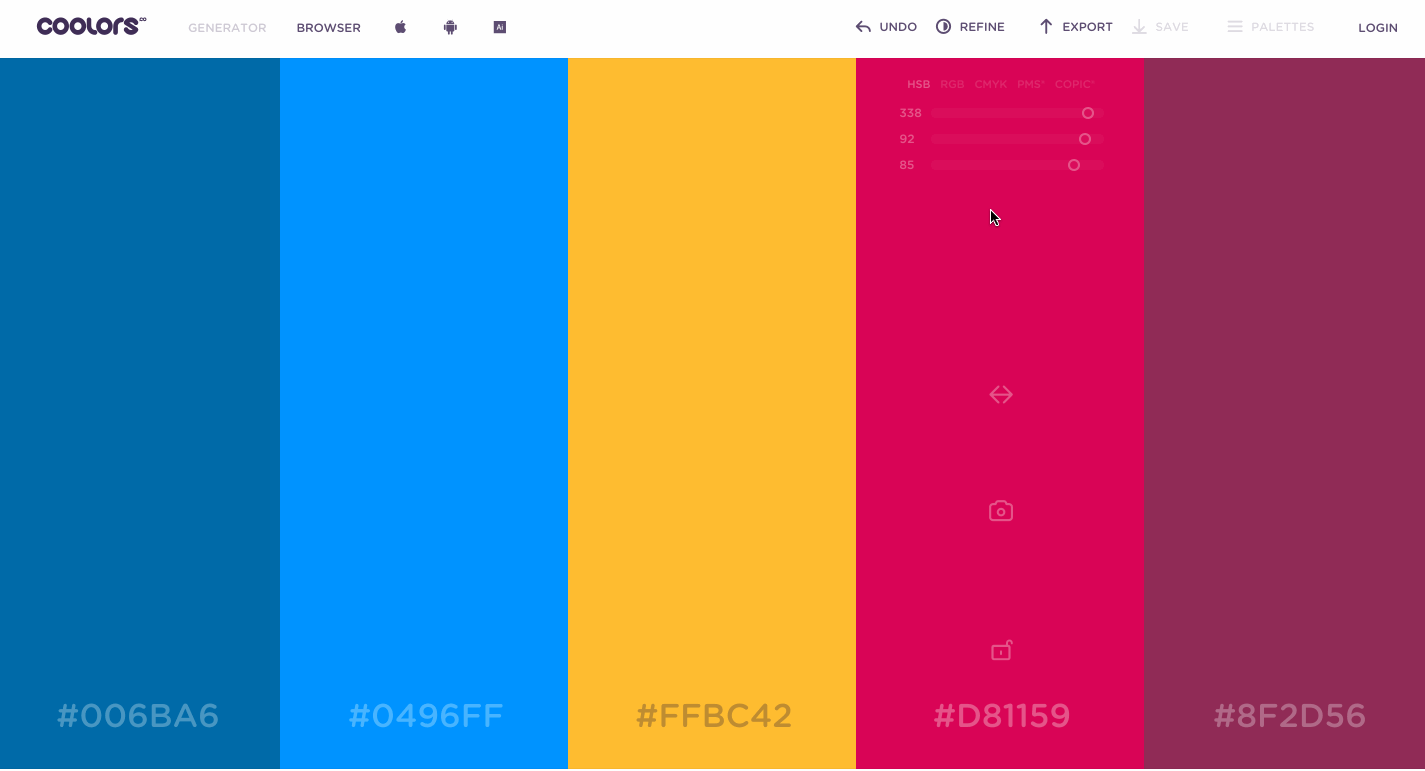 Using Coolors to create a palette