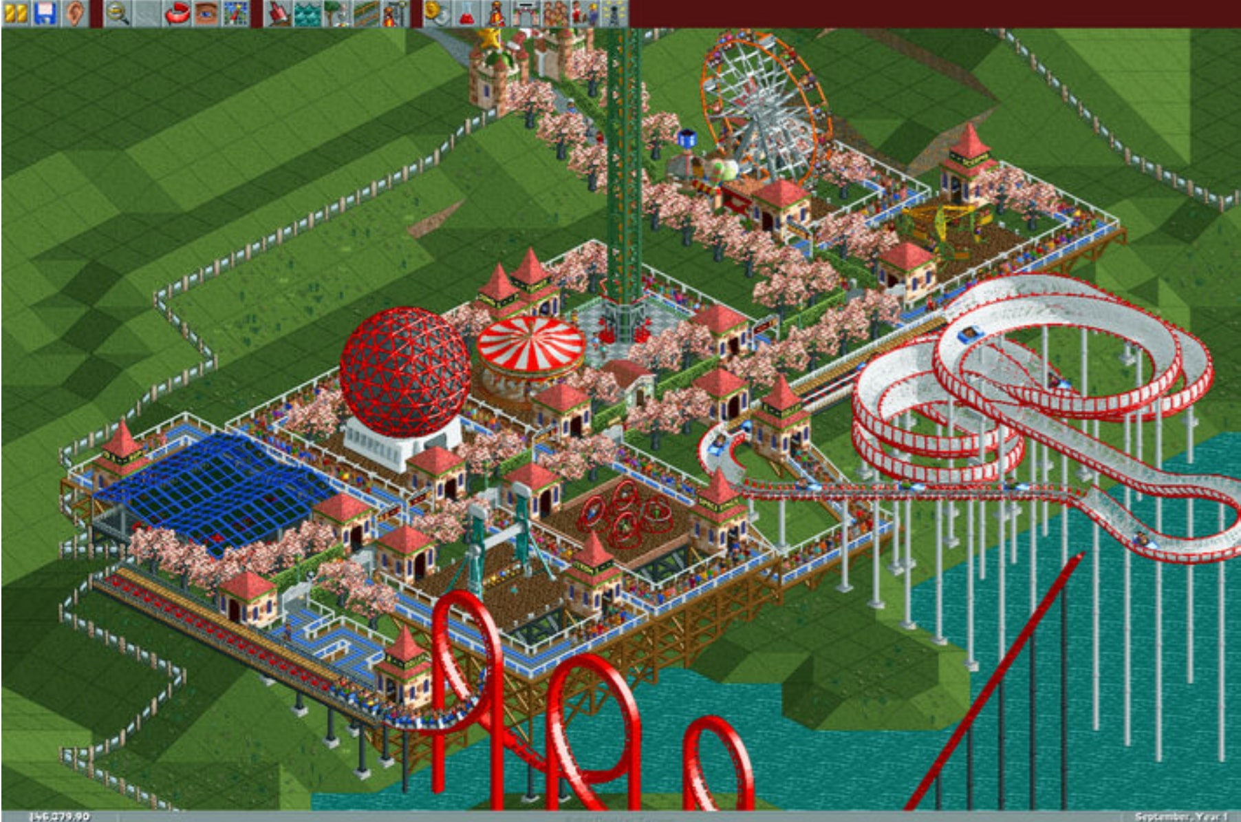 An image of original Rollercoaster Tycoon gameplay.