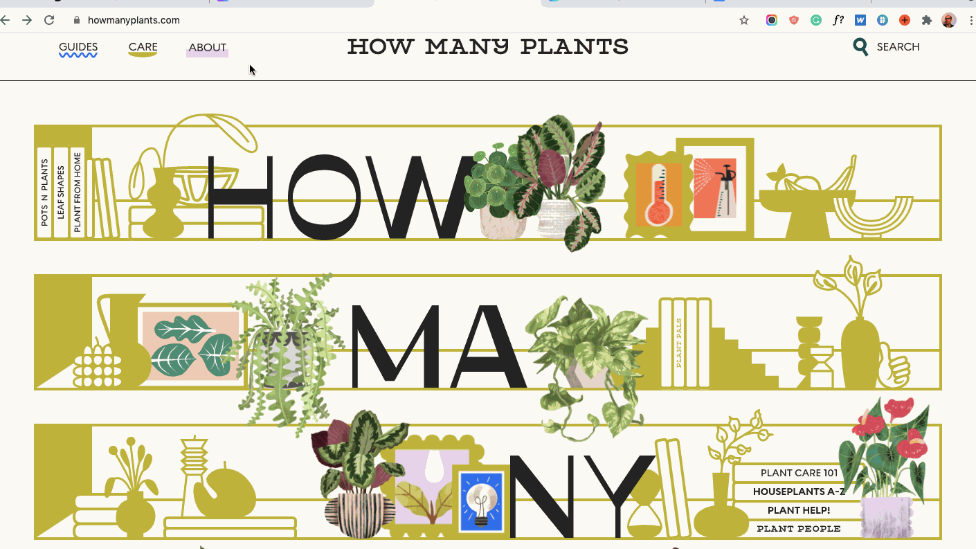 A gif showing off the design of the How Many Plants home page.