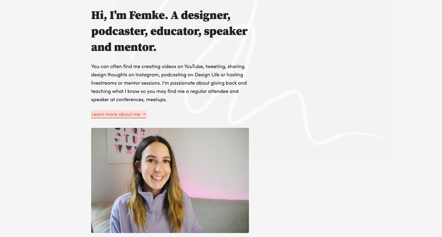An image of Femke's home page.