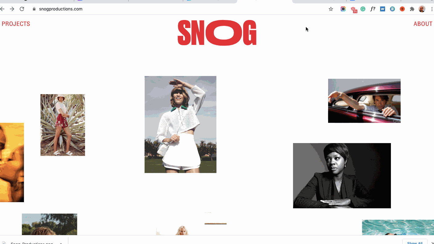 A gif showcasing Snog's interactive homepage.