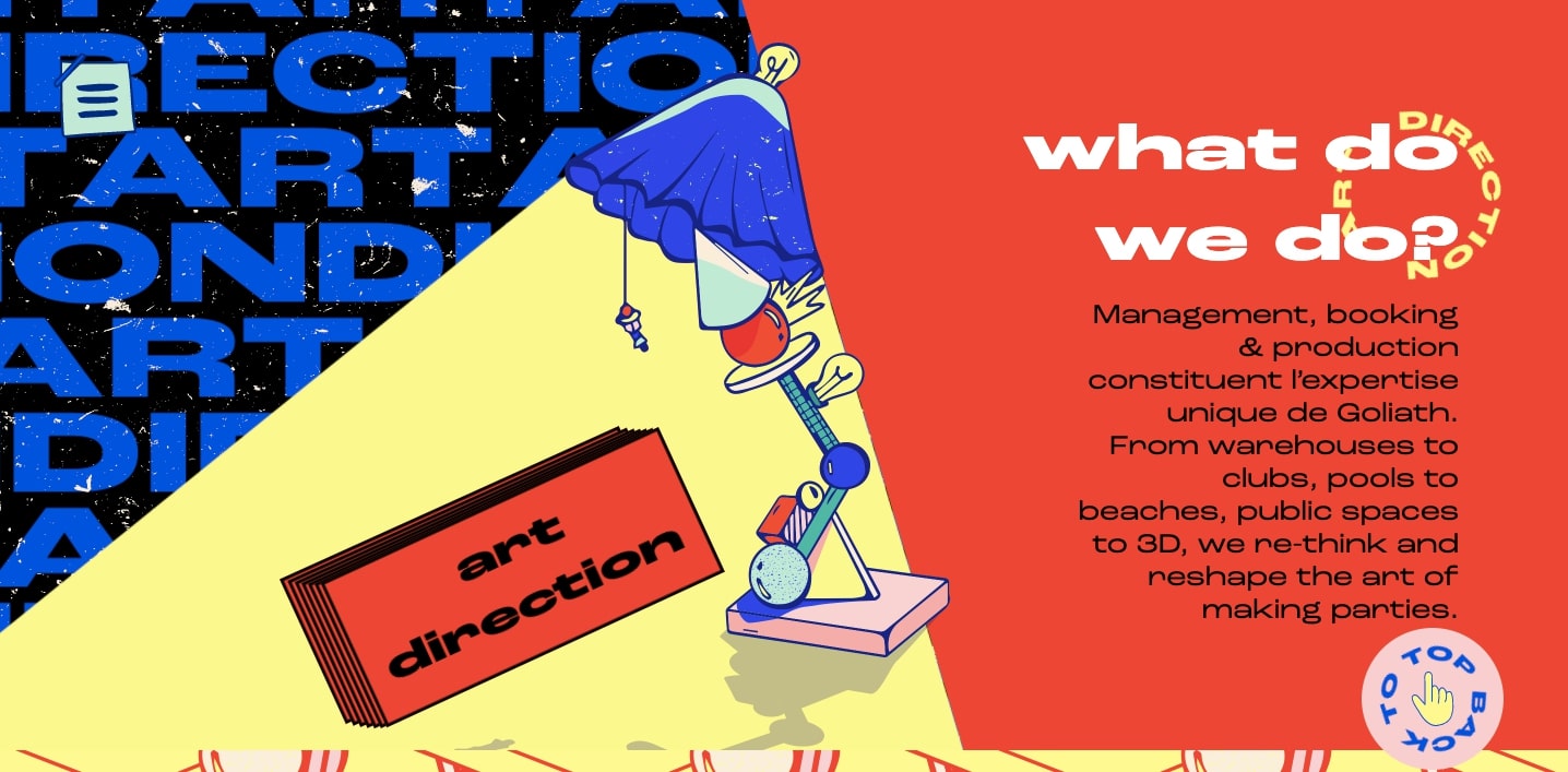 Goliath Entertainment's website uses bold retro fonts paired with equally bold colors.