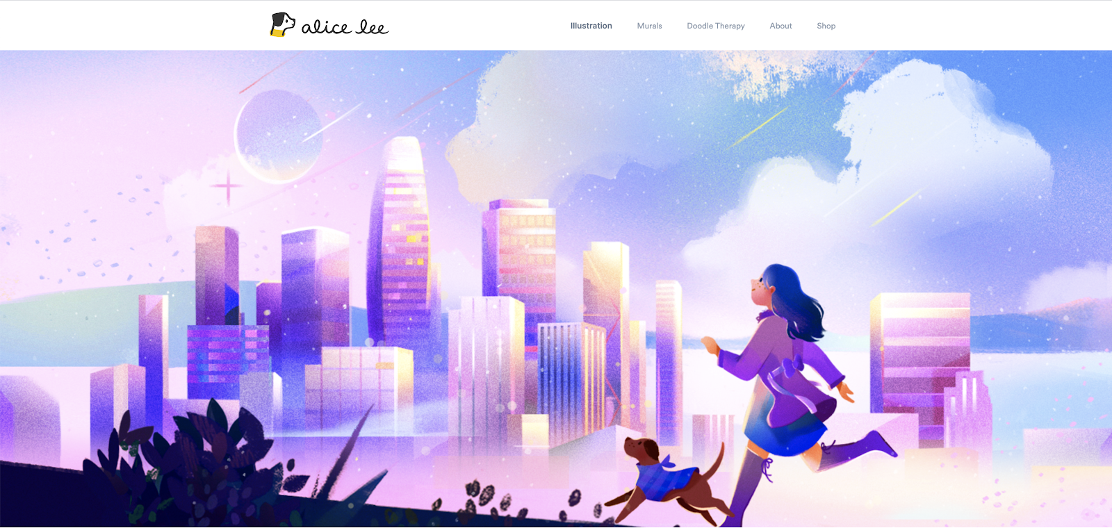 Alice Lee's home page uses subtle parallax scroll to bring one of her illustrations to life.