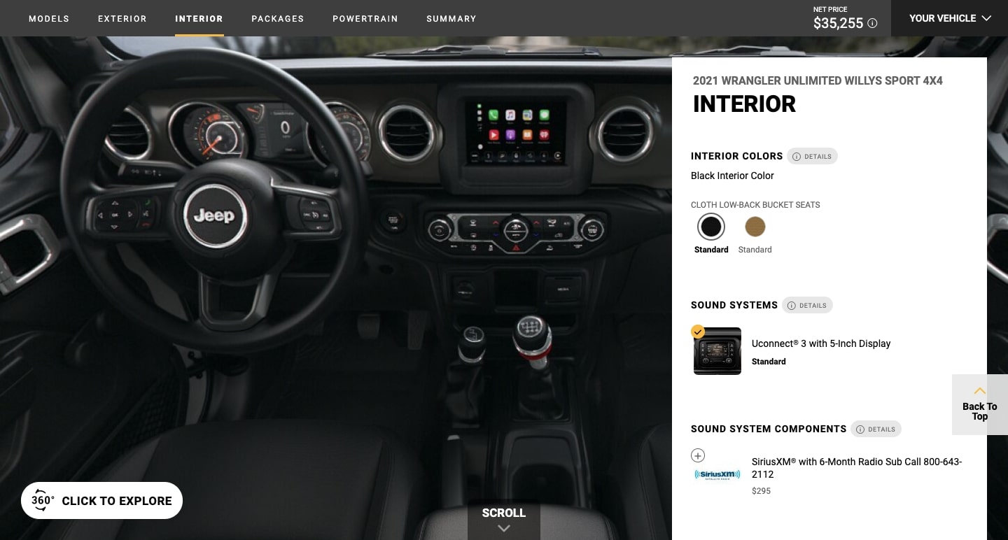 Jeep Wrangler has an immersive AR experience that shows various aspects of the car's interior.