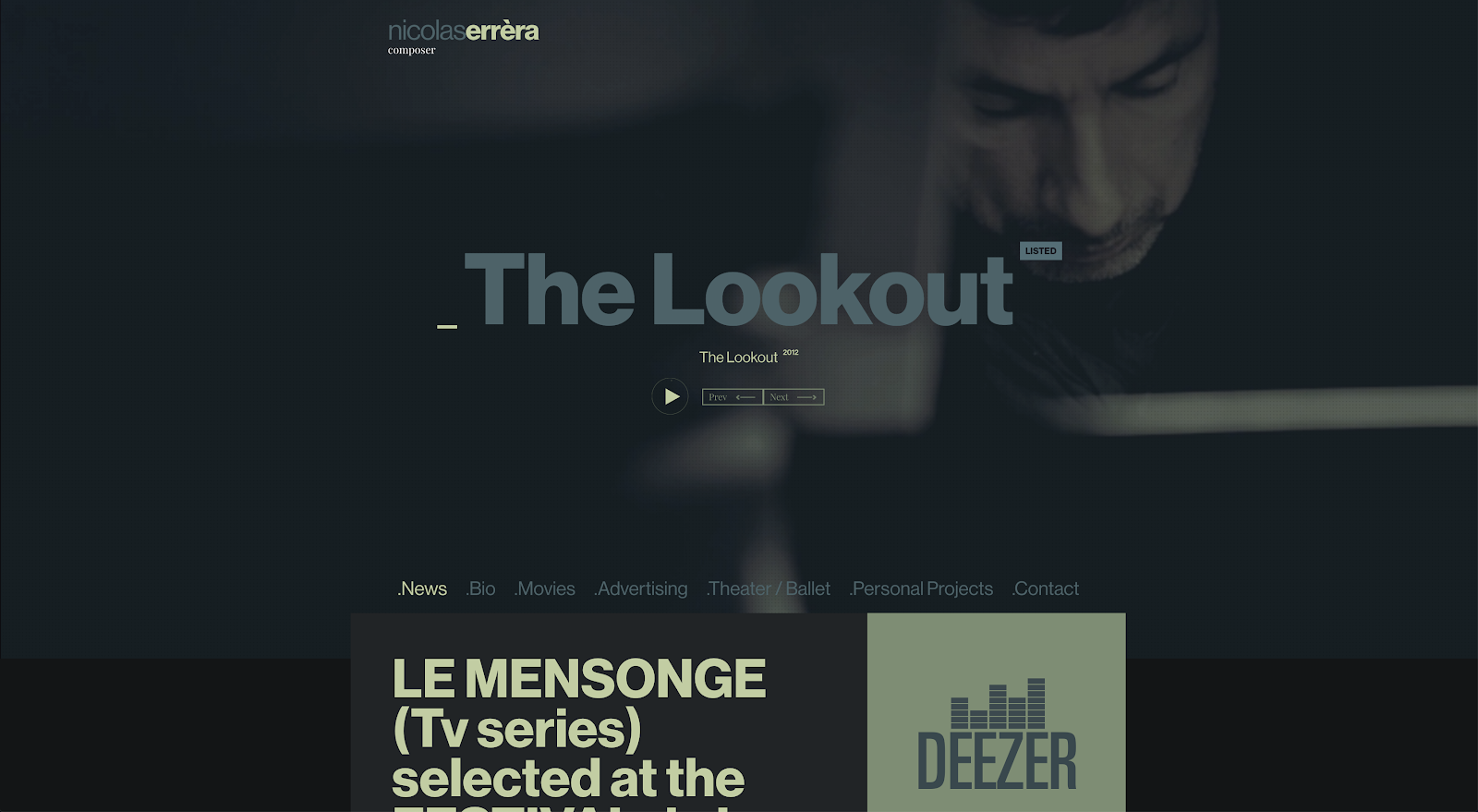 Nicolas Errera's website hero incorporates a beautiful full-width video with full user playback controls.