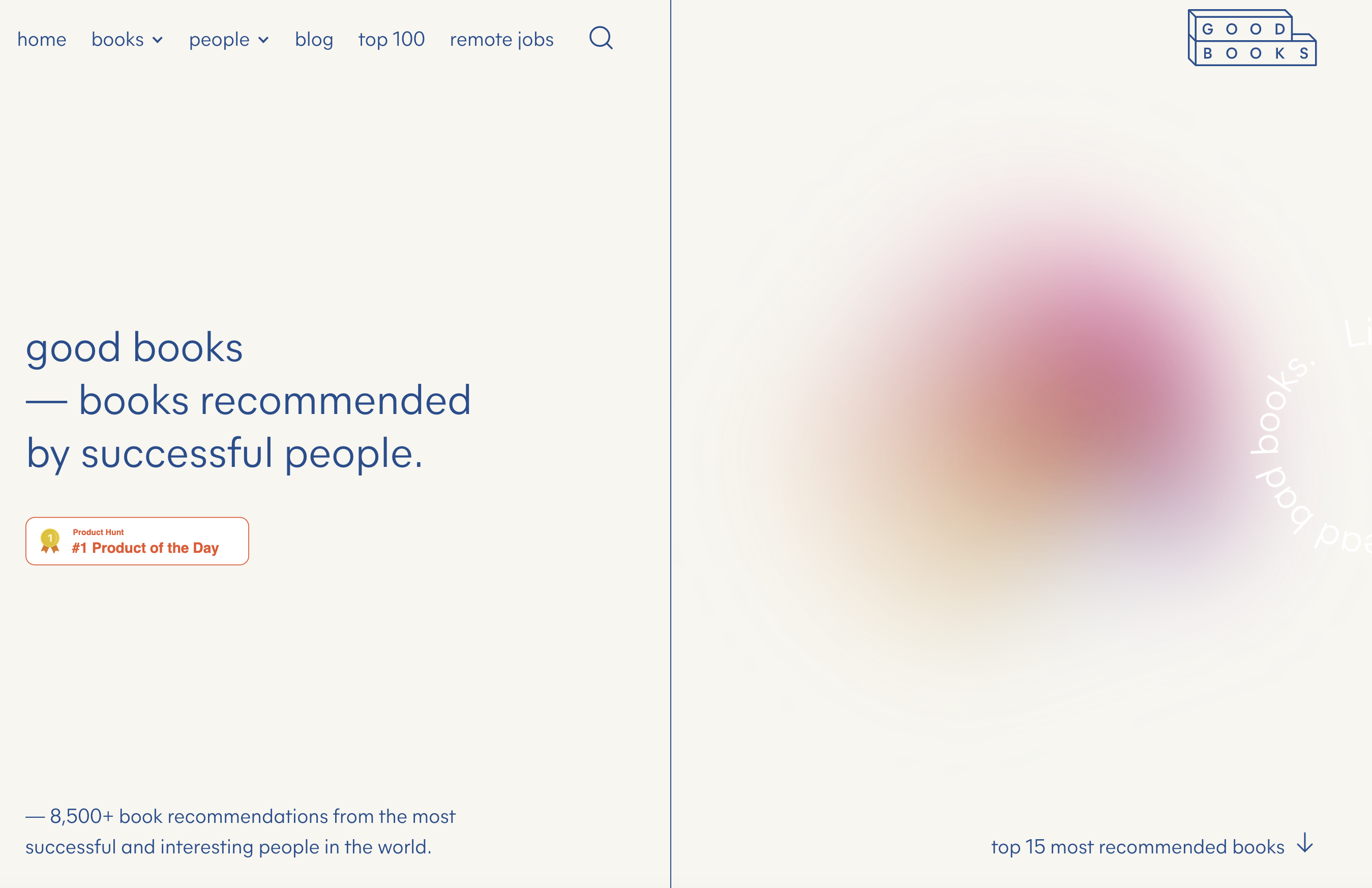 Goobooks.io's homepage hero uses a purple and yellow gaussian blur as a visual focal point.