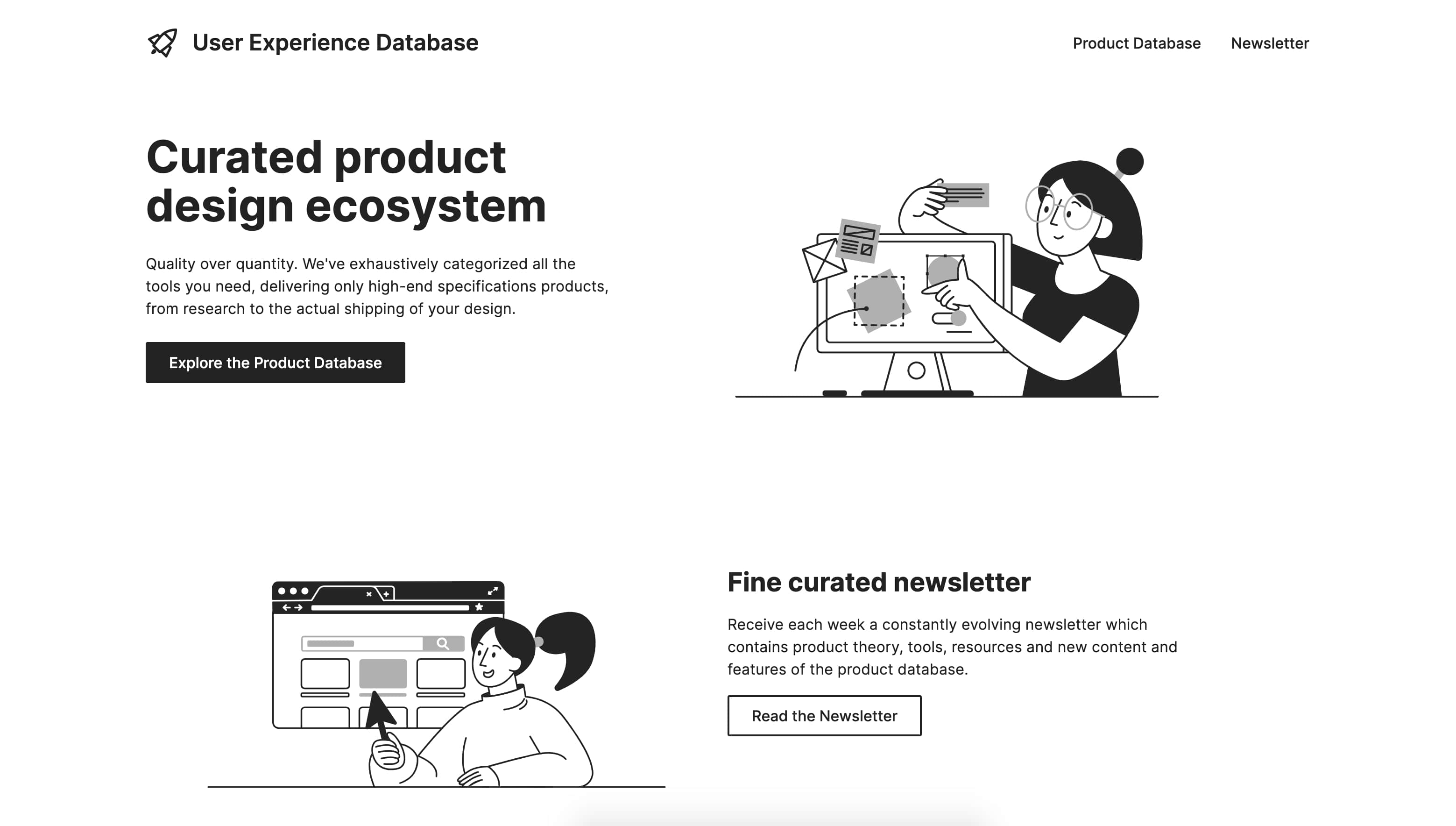 The User Experience Database pairs friendly illustrations with a clean layout.